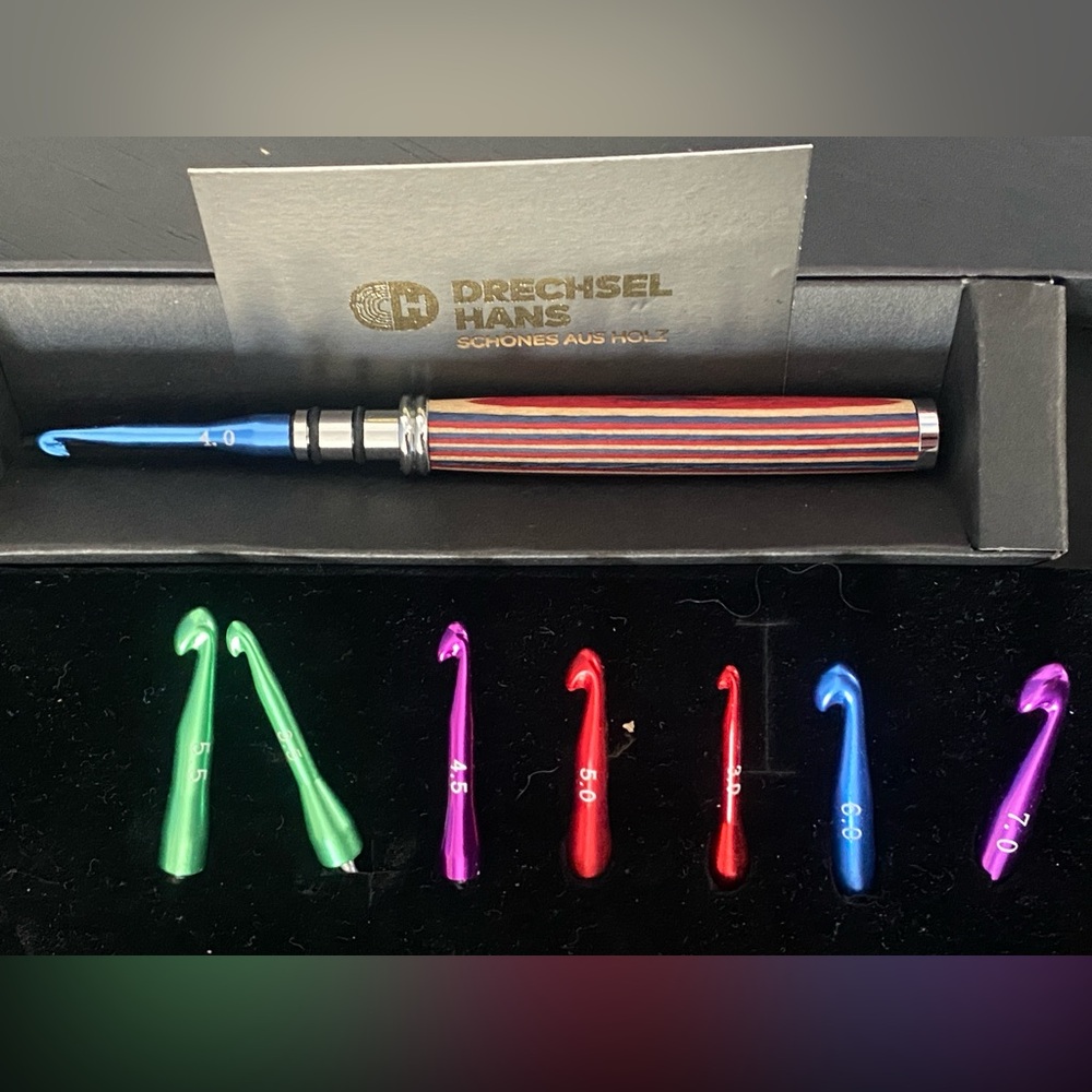 Hand Turned Wooden Drechsel Hans Interchangeable Crochet Hook Kit Set 9 Pieces
